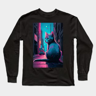 cat in the street looking back Long Sleeve T-Shirt